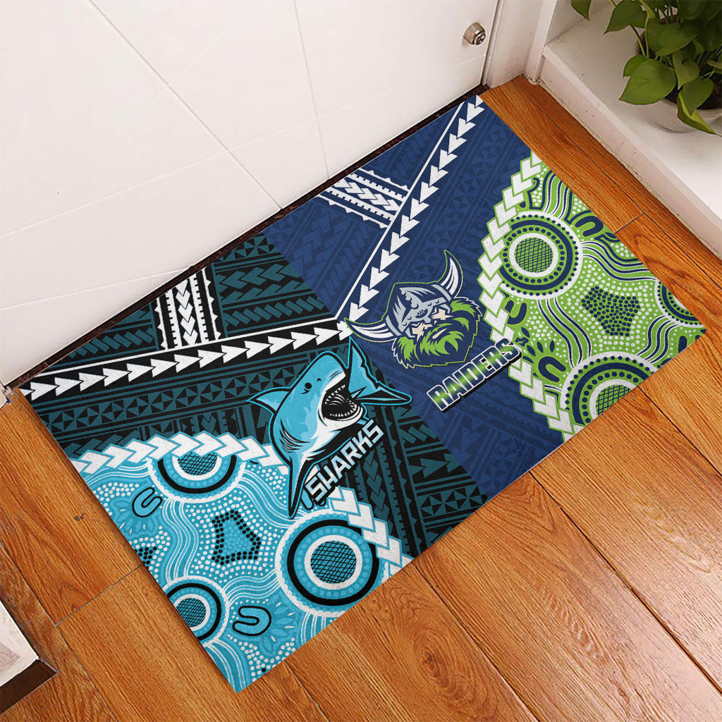 Rugby Sharks and Raiders Rubber Doormat 2026 Together Aboriginal Polynesian Pattern