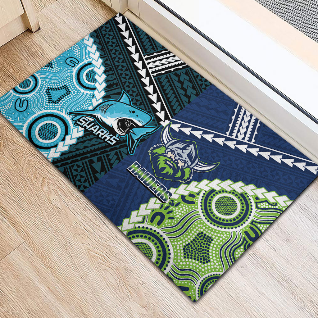 Rugby Sharks and Raiders Rubber Doormat 2026 Together Aboriginal Polynesian Pattern