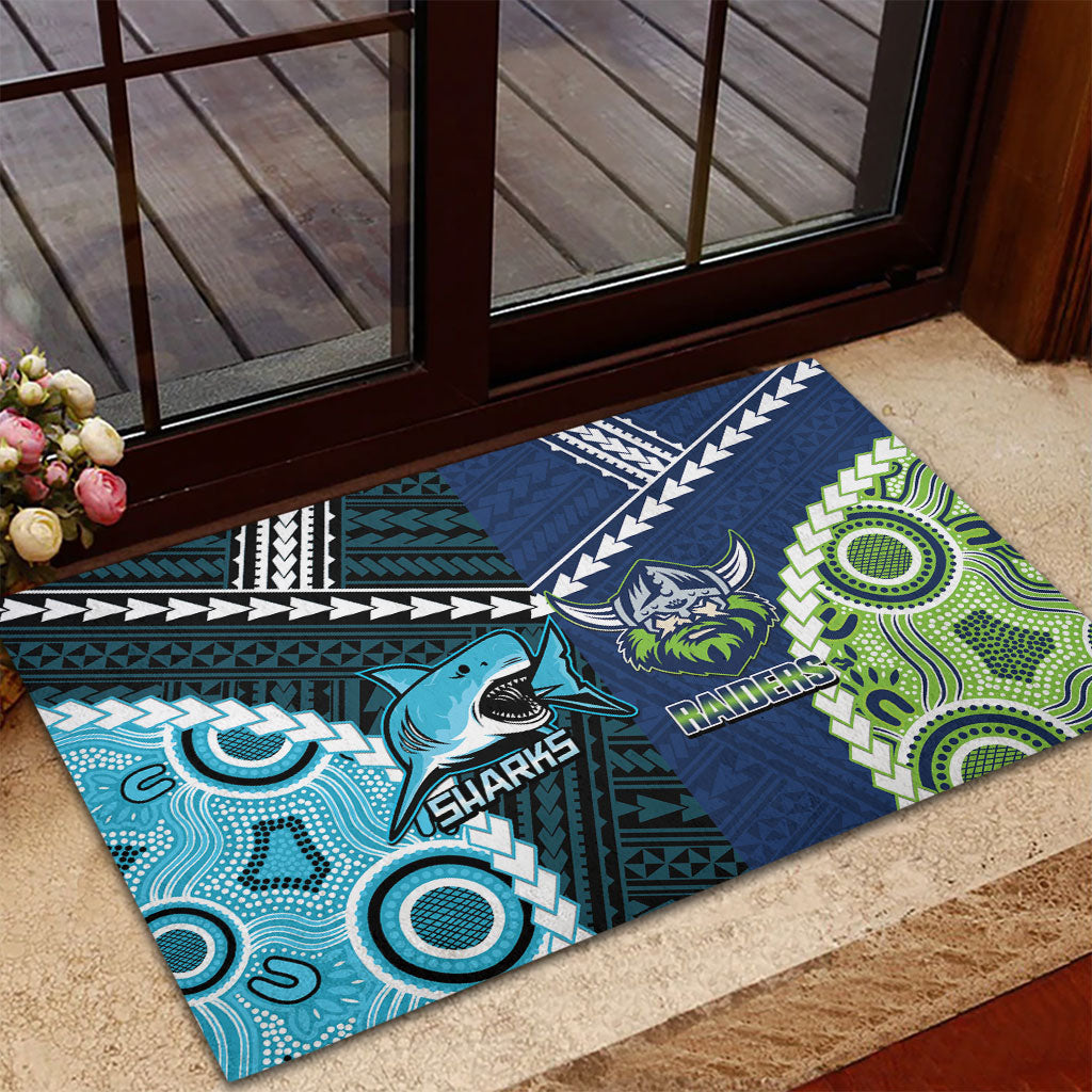 Rugby Sharks and Raiders Rubber Doormat 2026 Together Aboriginal Polynesian Pattern
