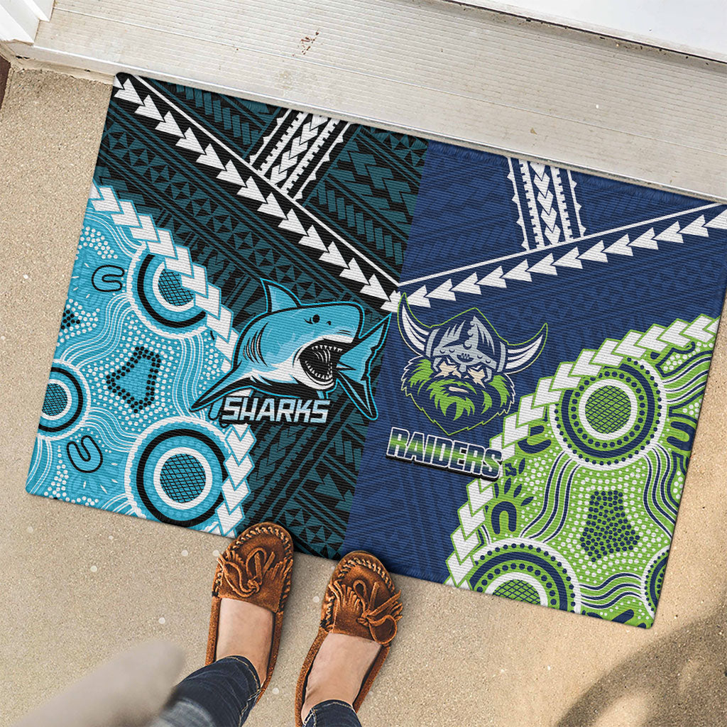 Rugby Sharks and Raiders Rubber Doormat 2026 Together Aboriginal Polynesian Pattern