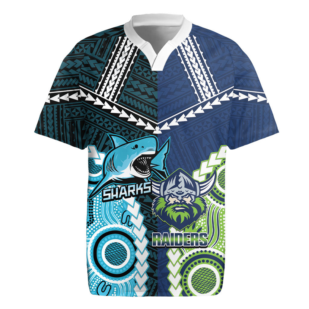 Custom Rugby Sharks and Raiders Rugby Jersey 2026 Together Aboriginal Polynesian Pattern
