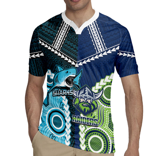 Custom Rugby Sharks and Raiders Rugby Jersey 2026 Together Aboriginal Polynesian Pattern