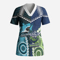 Custom Rugby Sharks and Raiders Scrub Top 2026 Together Aboriginal Polynesian Pattern