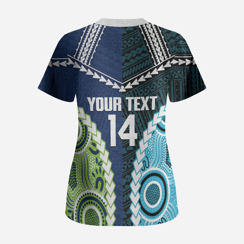 Custom Rugby Sharks and Raiders Scrub Top 2026 Together Aboriginal Polynesian Pattern