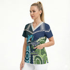 Custom Rugby Sharks and Raiders Scrub Top 2026 Together Aboriginal Polynesian Pattern