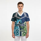 Custom Rugby Sharks and Raiders Scrub Top 2026 Together Aboriginal Polynesian Pattern