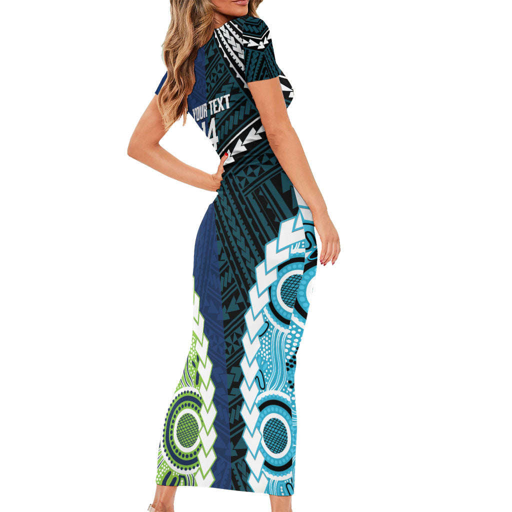Custom Rugby Sharks and Raiders Short Sleeve Bodycon Dress 2026 Together Aboriginal Polynesian Pattern