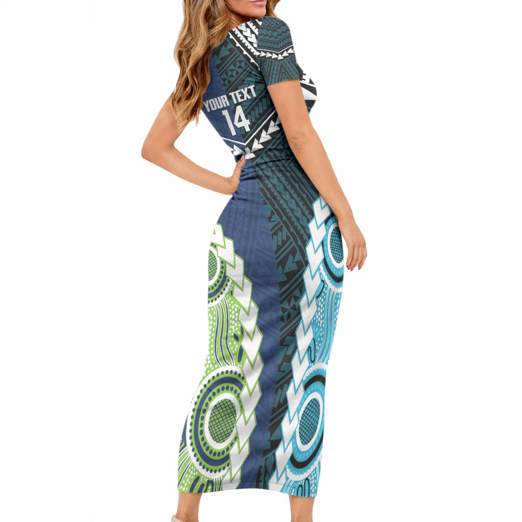 Custom Rugby Sharks and Raiders Short Sleeve Bodycon Dress 2026 Together Aboriginal Polynesian Pattern LT14