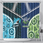 Rugby Sharks and Raiders Shower Curtain 2026 Together Aboriginal Polynesian Pattern
