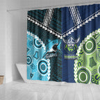 Rugby Sharks and Raiders Shower Curtain 2026 Together Aboriginal Polynesian Pattern