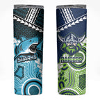 Custom Rugby Sharks and Raiders Skinny Tumbler 2026 Together Aboriginal Polynesian Pattern