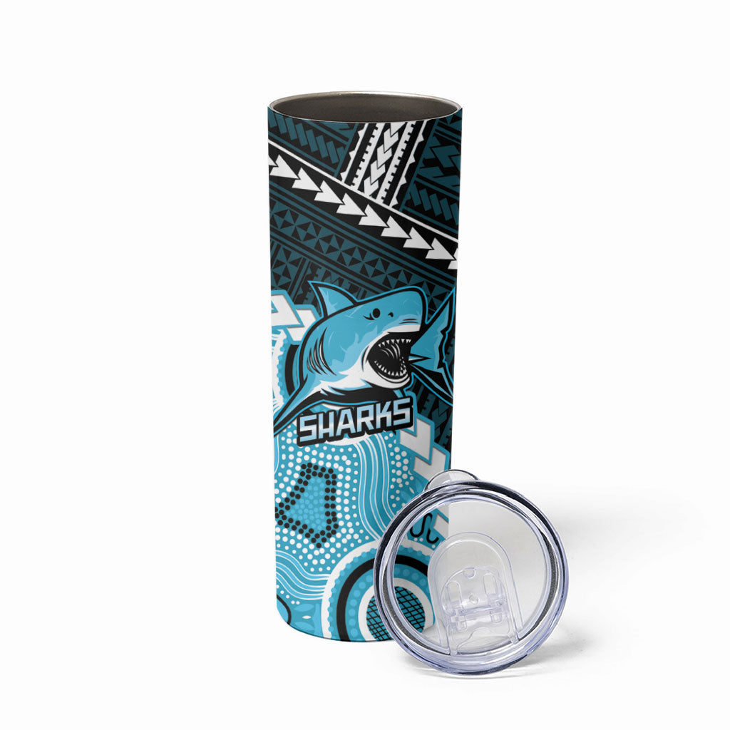 Custom Rugby Sharks and Raiders Skinny Tumbler 2026 Together Aboriginal Polynesian Pattern