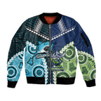 Custom Rugby Sharks and Raiders Sleeve Zip Bomber Jacket 2026 Together Aboriginal Polynesian Pattern