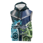 Custom Rugby Sharks and Raiders Sleeveless Hoodie 2026 Together Aboriginal Polynesian Pattern