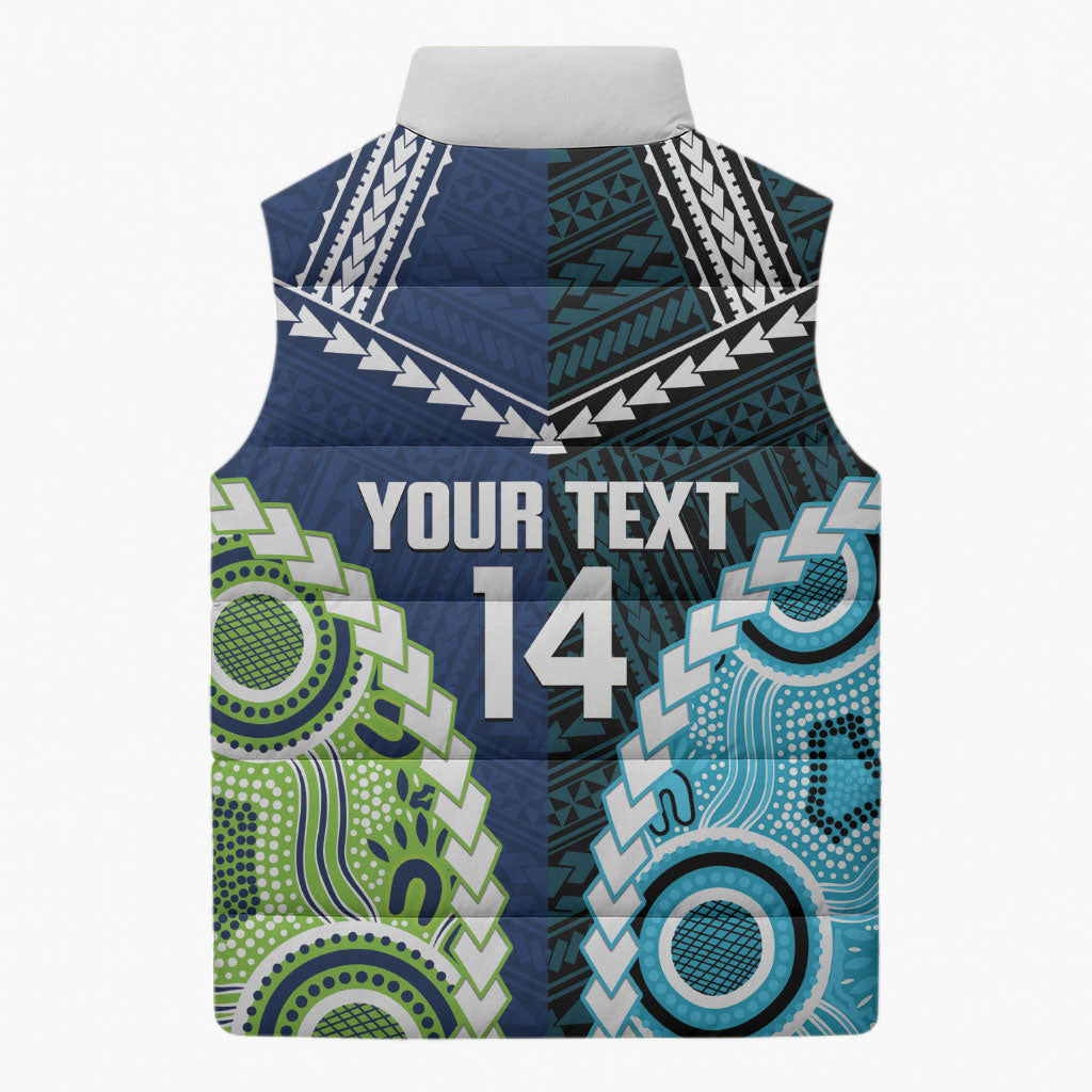 Custom Rugby Sharks and Raiders Sleeveless Puffer Jacket 2026 Together Aboriginal Polynesian Pattern
