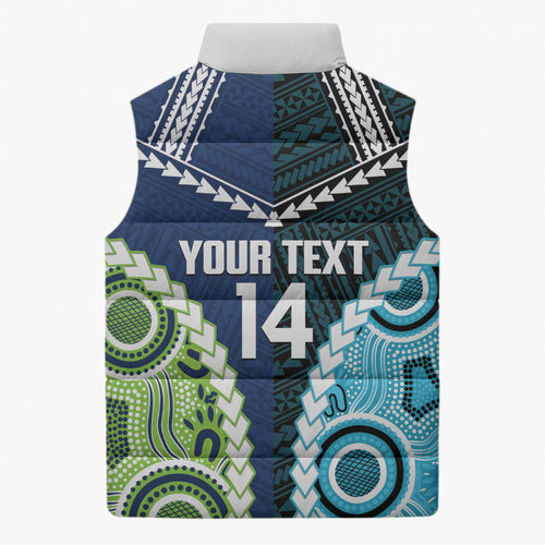 Custom Rugby Sharks and Raiders Sleeveless Puffer Jacket 2026 Together Aboriginal Polynesian Pattern