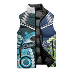 Custom Rugby Sharks and Raiders Sleeveless Puffer Jacket 2026 Together Aboriginal Polynesian Pattern