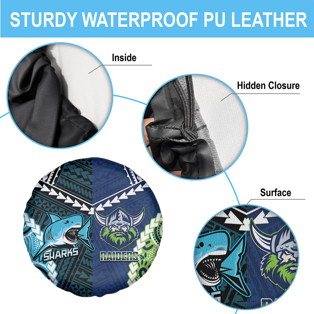 Rugby Sharks and Raiders Spare Tire Cover 2026 Together Aboriginal Polynesian Pattern