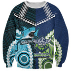 Custom Rugby Sharks and Raiders Sweatshirt 2026 Together Aboriginal Polynesian Pattern