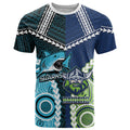 Custom Rugby Sharks and Raiders T Shirt 2026 Together Aboriginal Polynesian Pattern