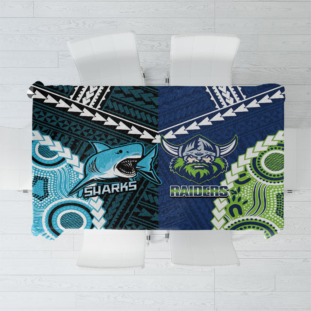 Rugby Sharks and Raiders Tablecloth 2026 Together Aboriginal Polynesian Pattern