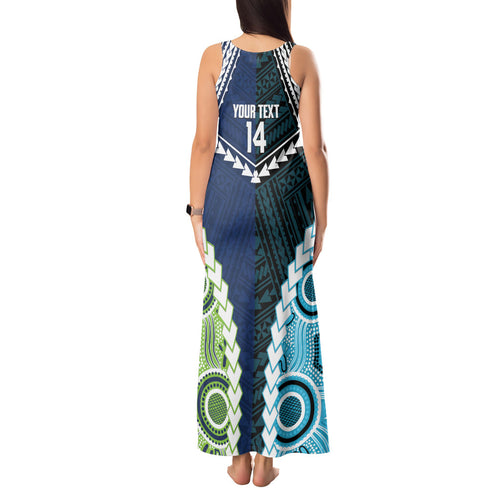 Custom Rugby Sharks and Raiders Tank Maxi Dress 2026 Together Aboriginal Polynesian Pattern
