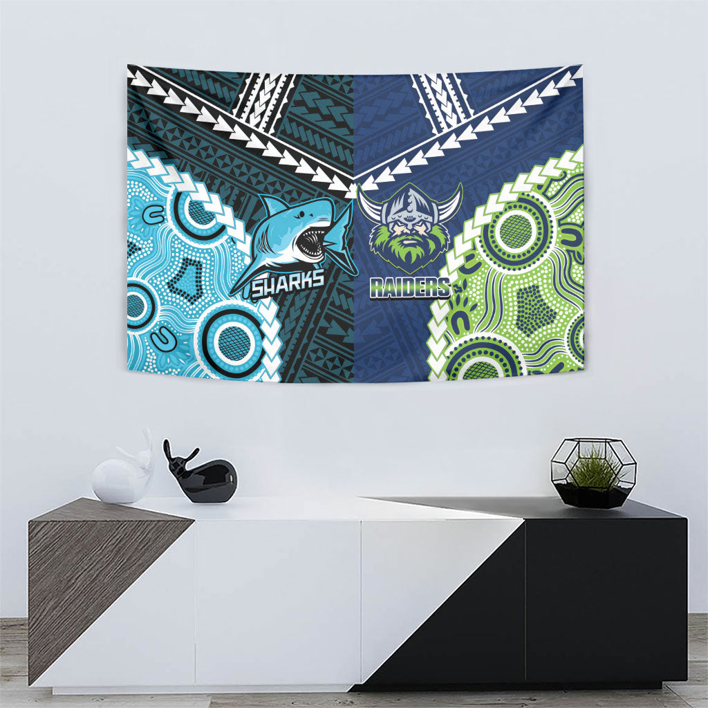 Rugby Sharks and Raiders Tapestry 2026 Together Aboriginal Polynesian Pattern