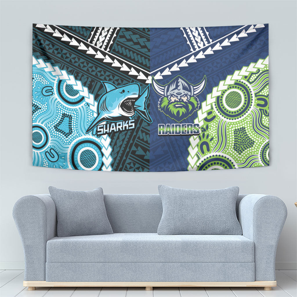 Rugby Sharks and Raiders Tapestry 2026 Together Aboriginal Polynesian Pattern
