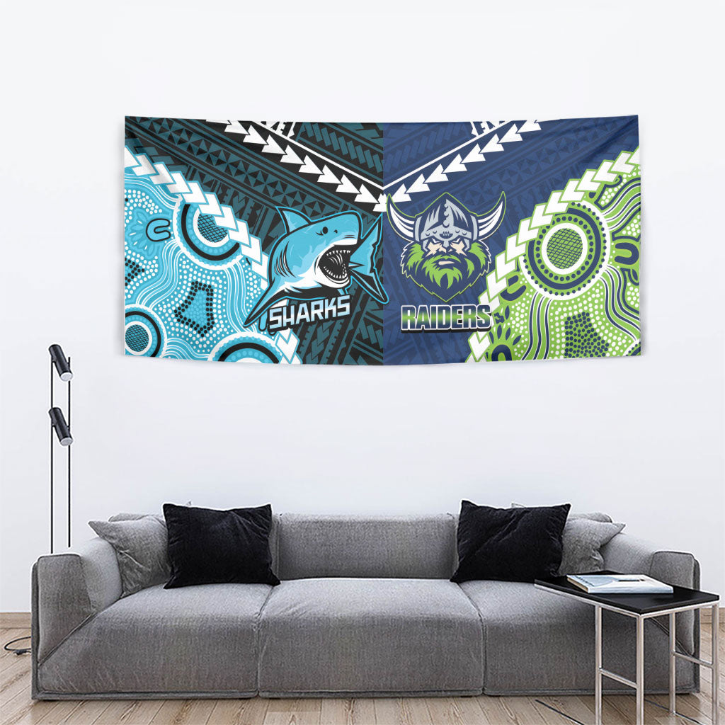Rugby Sharks and Raiders Tapestry 2026 Together Aboriginal Polynesian Pattern