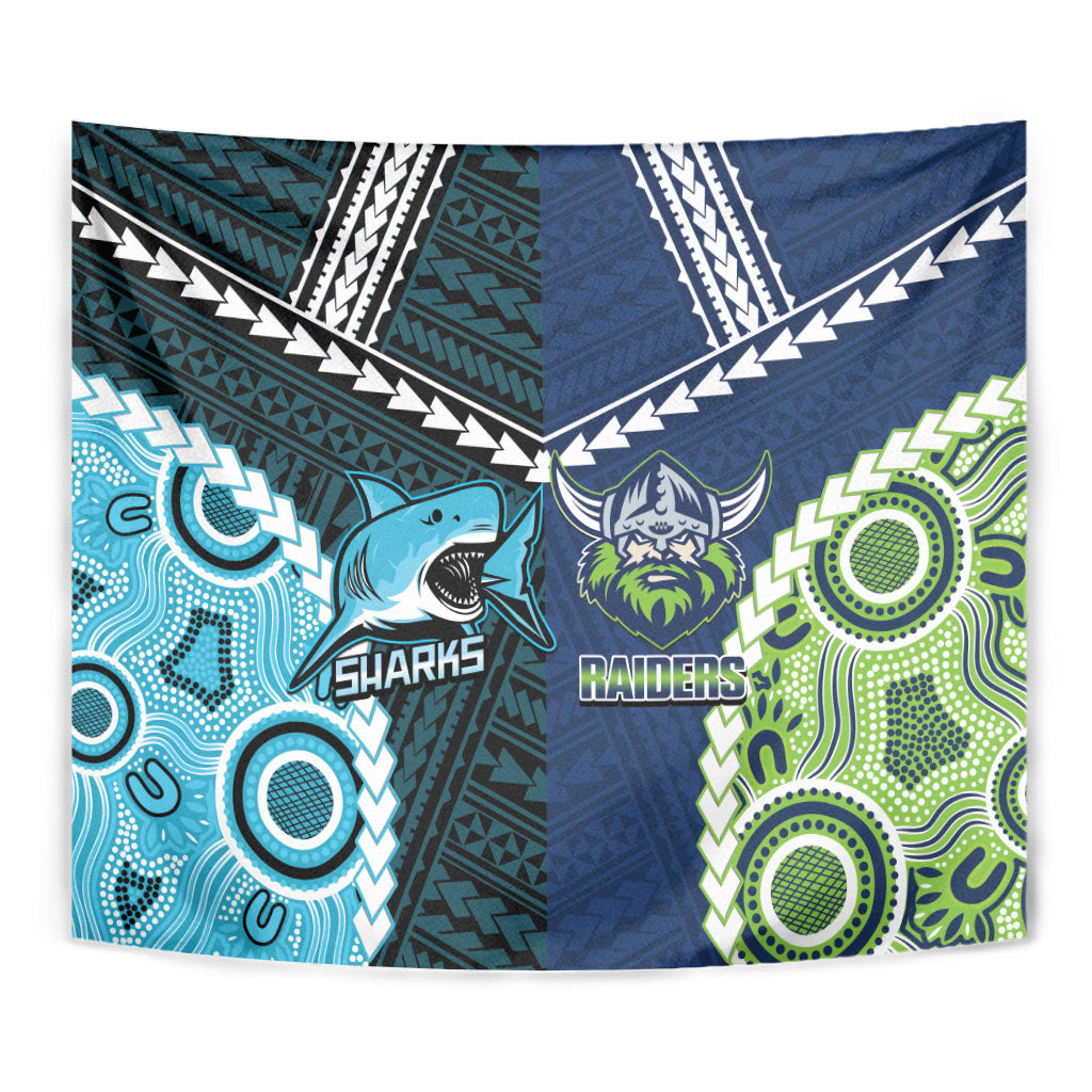 Rugby Sharks and Raiders Tapestry 2026 Together Aboriginal Polynesian Pattern