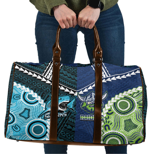 Rugby Sharks and Raiders Travel Bag 2026 Together Aboriginal Polynesian Pattern
