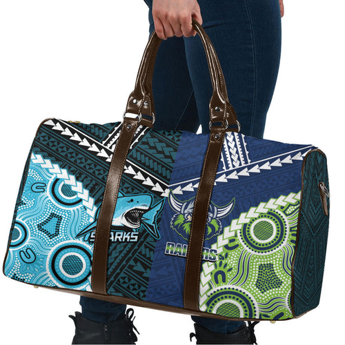Rugby Sharks and Raiders Travel Bag 2026 Together Aboriginal Polynesian Pattern