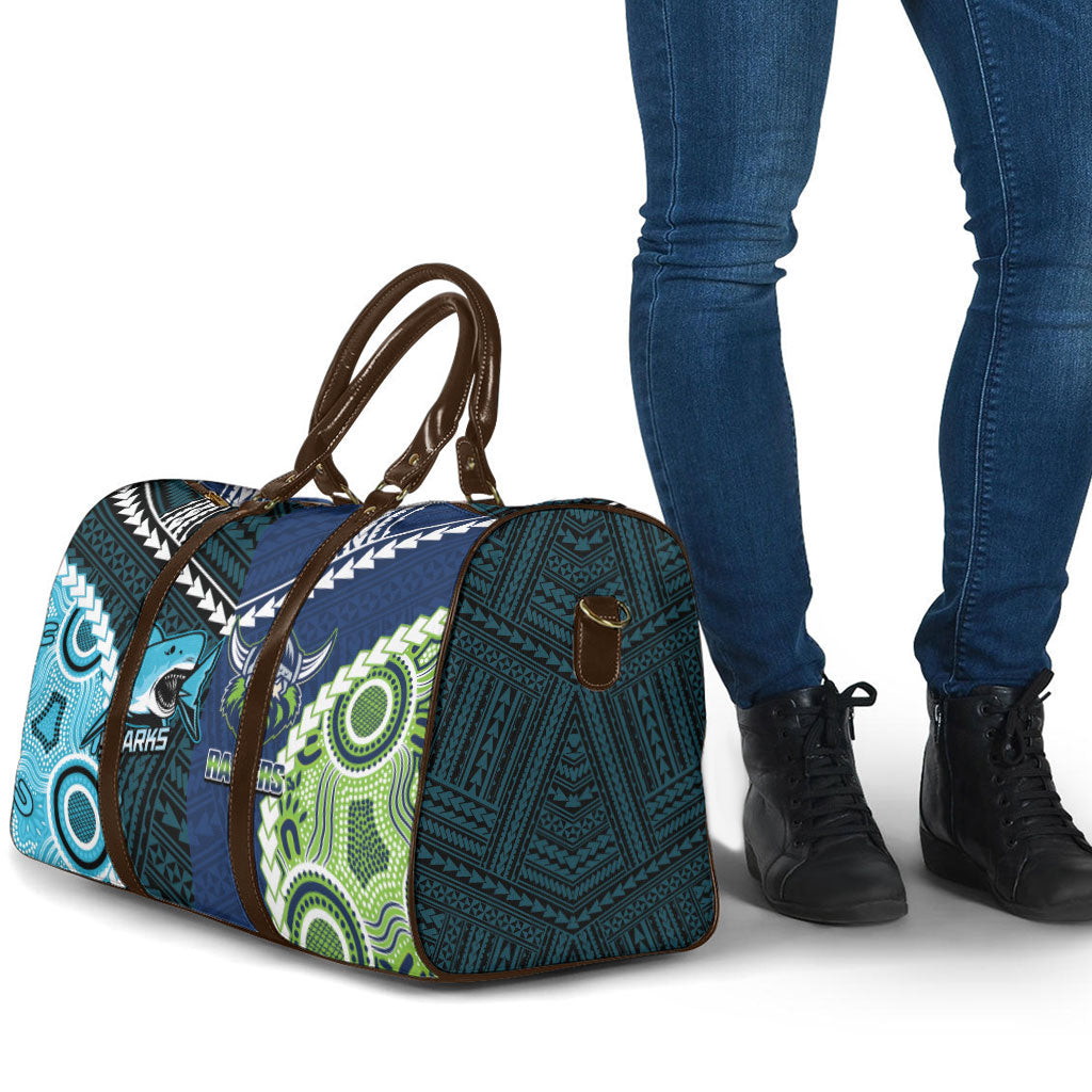 Rugby Sharks and Raiders Travel Bag 2026 Together Aboriginal Polynesian Pattern