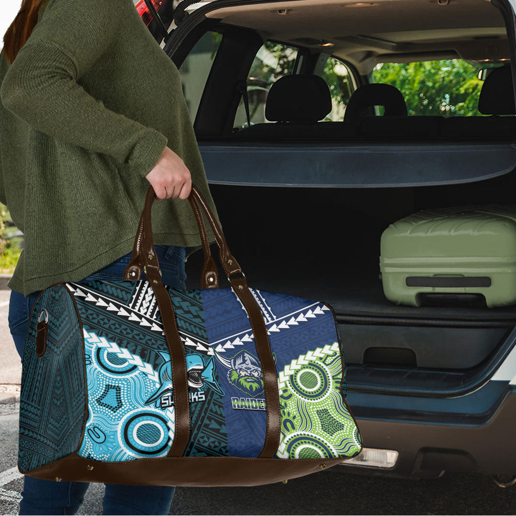 Rugby Sharks and Raiders Travel Bag 2026 Together Aboriginal Polynesian Pattern