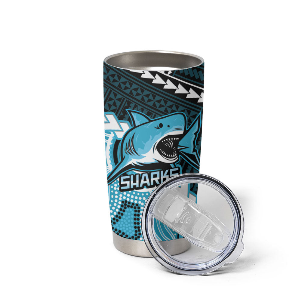 Custom Rugby Sharks and Raiders Tumbler Cup 2026 Together Aboriginal Polynesian Pattern