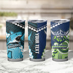Custom Rugby Sharks and Raiders Tumbler Cup 2026 Together Aboriginal Polynesian Pattern