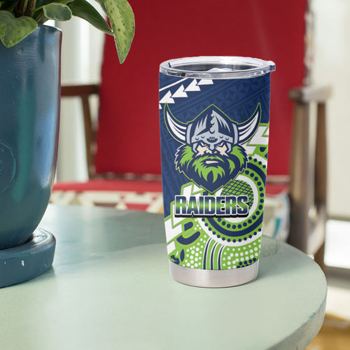 Custom Rugby Sharks and Raiders Tumbler Cup 2026 Together Aboriginal Polynesian Pattern