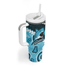 Custom Rugby Sharks and Raiders Tumbler With Handle 2026 Together Aboriginal Polynesian Pattern