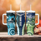 Custom Rugby Sharks and Raiders Tumbler With Handle 2026 Together Aboriginal Polynesian Pattern