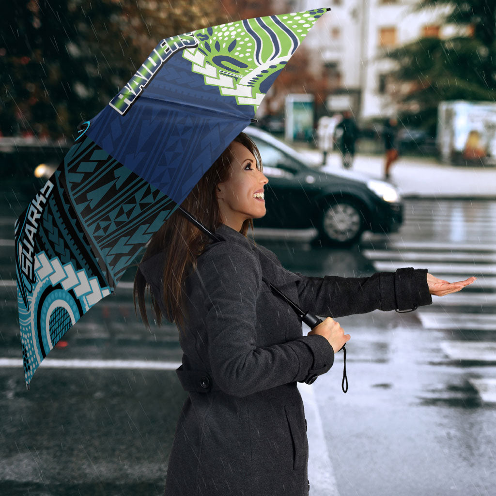 Rugby Sharks and Raiders Umbrella 2026 Together Aboriginal Polynesian Pattern