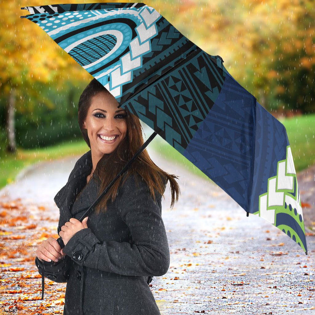 Rugby Sharks and Raiders Umbrella 2026 Together Aboriginal Polynesian Pattern