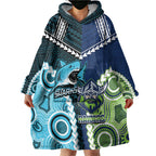 Custom Rugby Sharks and Raiders Wearable Blanket Hoodie 2026 Together Aboriginal Polynesian Pattern