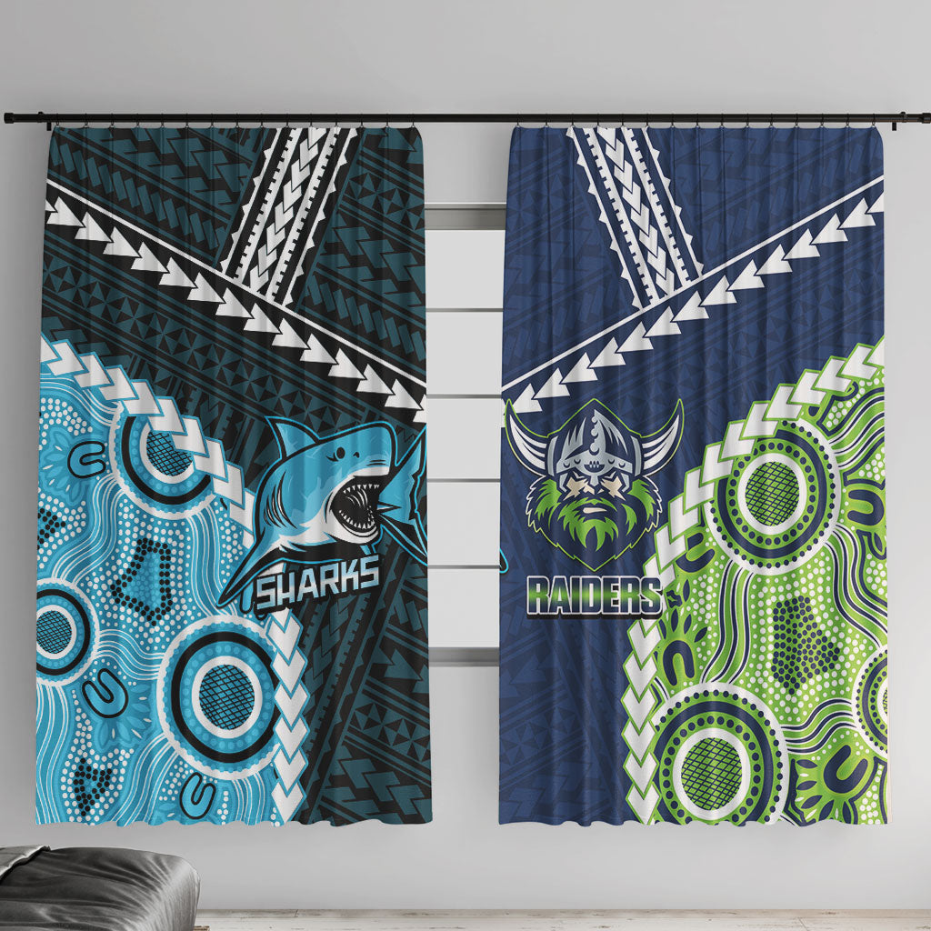 Rugby Sharks and Raiders Window Curtain 2026 Together Aboriginal Polynesian Pattern