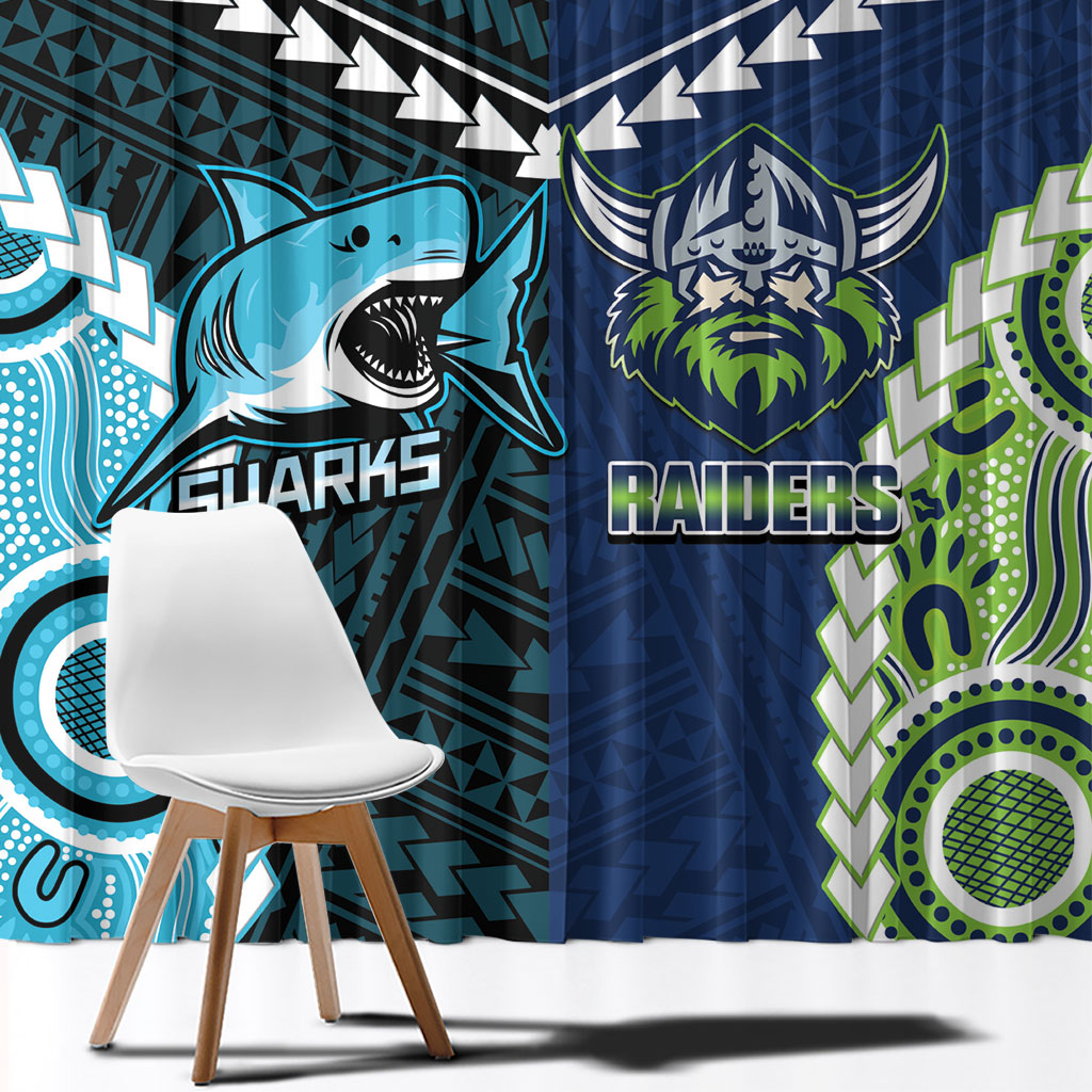 Rugby Sharks and Raiders Window Curtain 2026 Together Aboriginal Polynesian Pattern