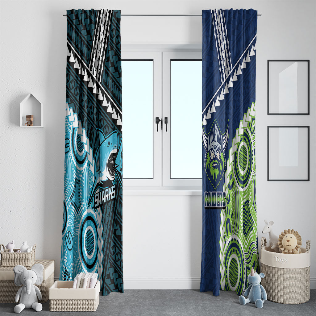 Rugby Sharks and Raiders Window Curtain 2026 Together Aboriginal Polynesian Pattern