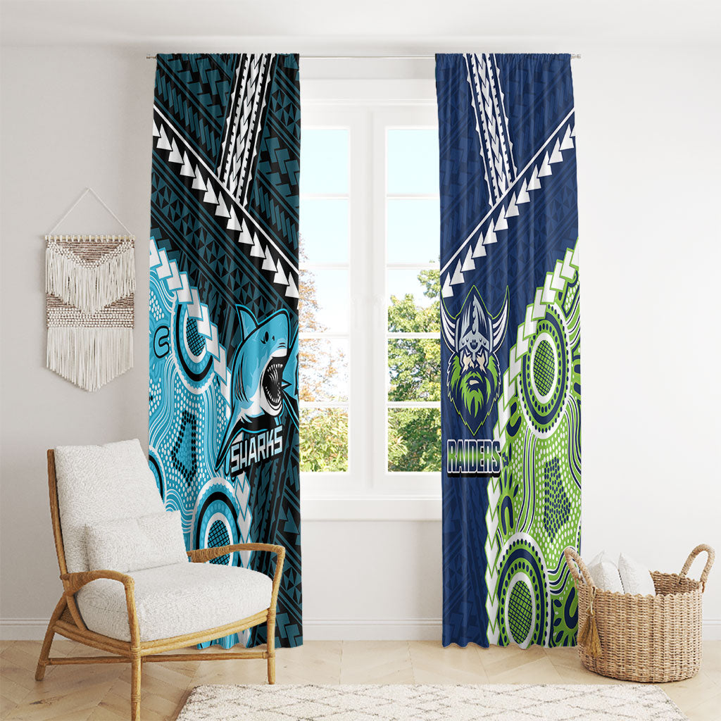 Rugby Sharks and Raiders Window Curtain 2026 Together Aboriginal Polynesian Pattern