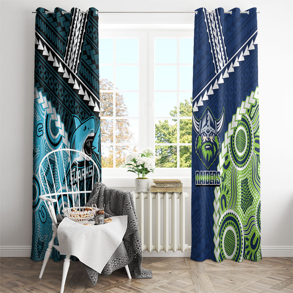 Rugby Sharks and Raiders Window Curtain 2026 Together Aboriginal Polynesian Pattern