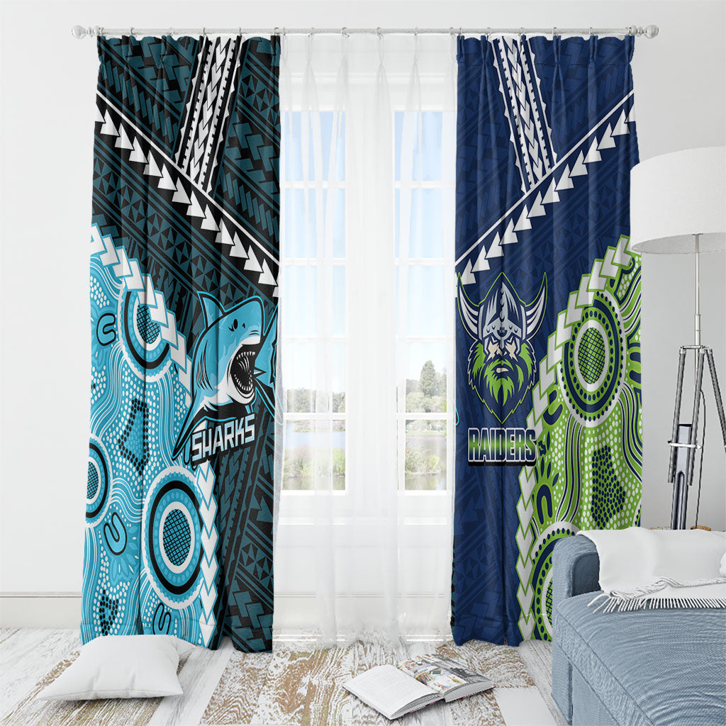 Rugby Sharks and Raiders Window Curtain 2026 Together Aboriginal Polynesian Pattern