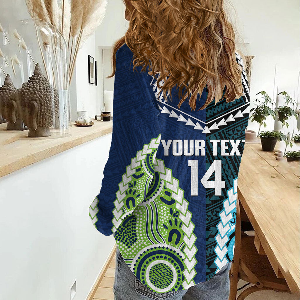 Custom Rugby Sharks and Raiders Women Casual Shirt 2026 Together Aboriginal Polynesian Pattern