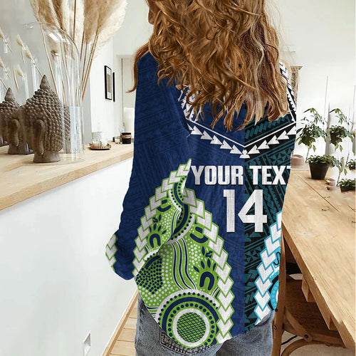 Custom Rugby Sharks and Raiders Women Casual Shirt 2026 Together Aboriginal Polynesian Pattern